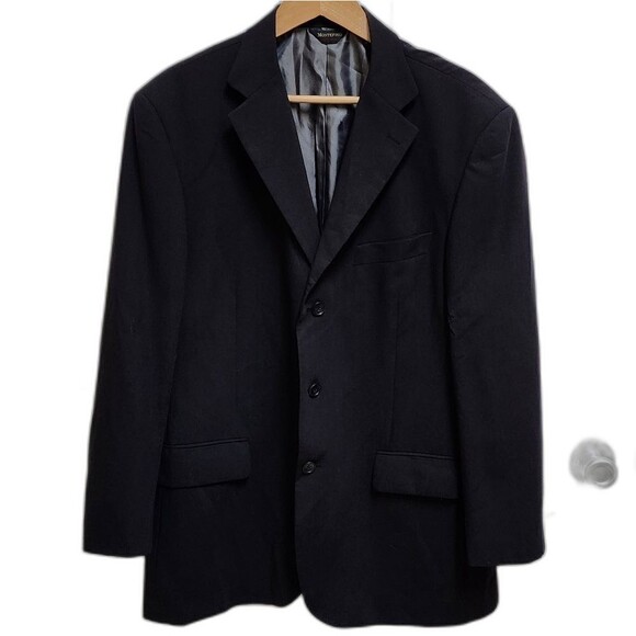 Montefino Uomo Blazer Mens 42R Black Merino Wool Super 120s Office Preppy Italy - Picture 1 of 11